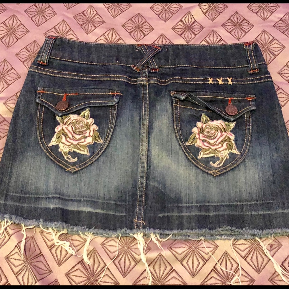 From Macy’s, celebrity pink denim miniskirt